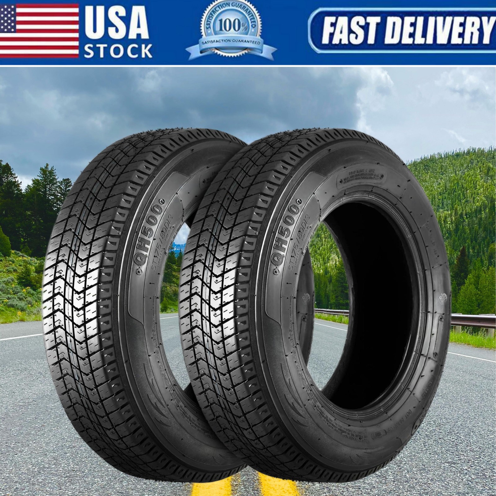 2 Pack 13" Trailer Tires ST175/80D13 B78-13 6 ply Heavy Duty 175 80 13 Tubeless