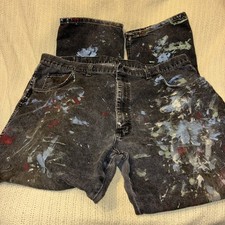 Vintage Wrangler Black Authentic Paint Splattered Jeans 40X32 Made In USA