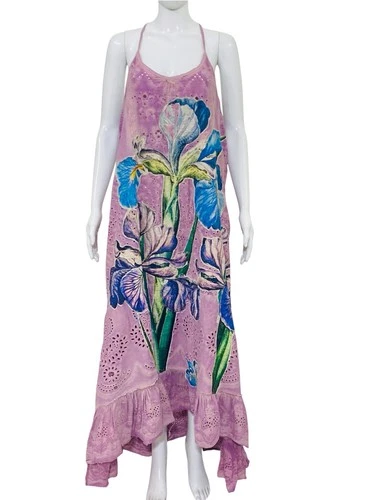 Magnolia Pearl Love Iris Cami Floral Print Eyelet Lace Maxi Slip Maxi Gown Dress