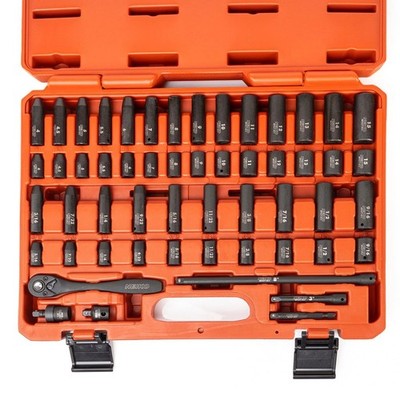 NEIKO 1/4'' Drive Impact Socket Set 54PC SAE Metric Deep Shallow w Case