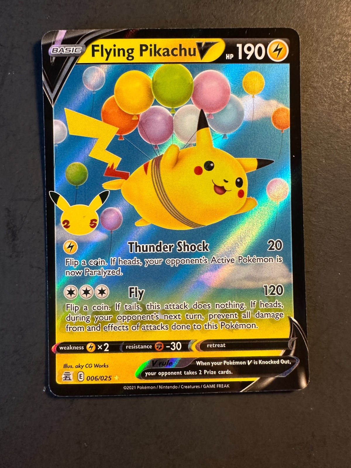 2021 Pokemon Celebrations 25th Anniversary Flying Pikachu V 6/25 Full art Holo 3