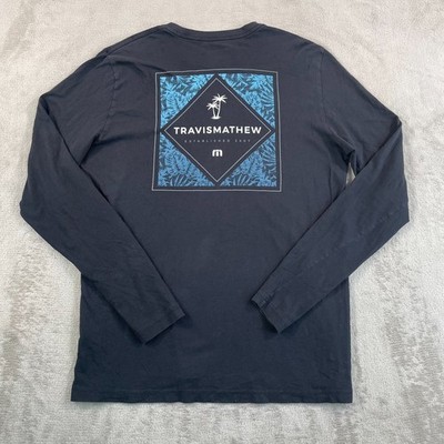 Travis Mathew Graphic Print Golf T Shirt Men Large Black Big Logo Long Sleeve
