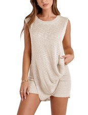 Women 2 Piece Outfits Lounge Sets Summer Knit Sleeveless Top and Shorts Sweat...