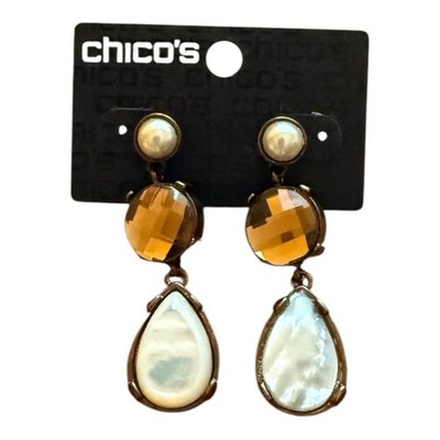NWT Chico s Rhory Cream Brown Dangle Earrings Post Back Neutral Style $22 MSRP