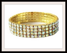 4 Line AB Rhinestone Stretch Bracelet Gold Plated Special Occasion