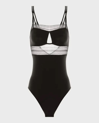 SIMONE PERELE NWT Pia Lace-Trim Cutout Bodysuit Black SZ 2 DESIGNER LINGERIE