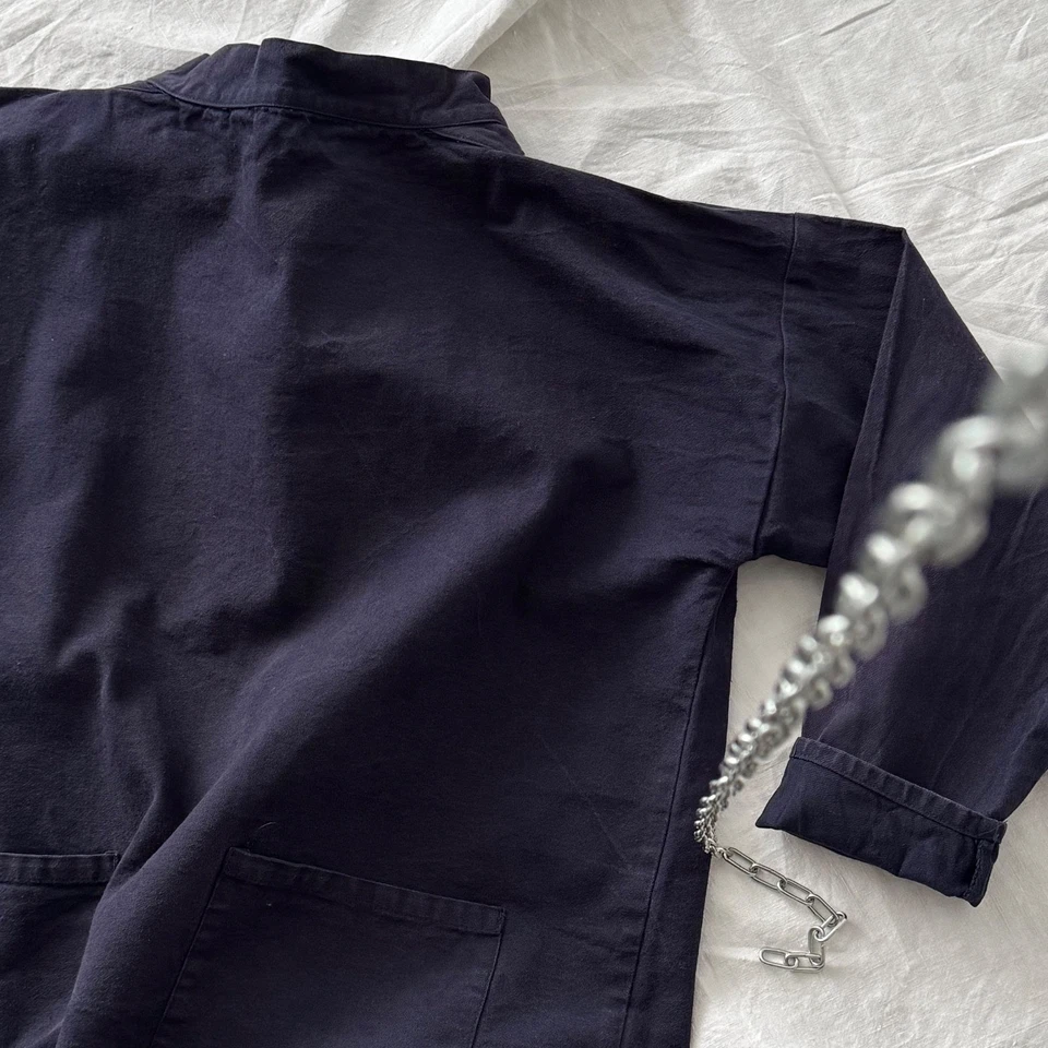 1990s Vintage England 'Yarmo' Fisherman Navy Smock Work Jacket - Image 4 of 4