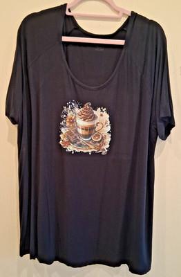 KLEIDUNG: Schwarzes  Shirt  GR. 52/ 54 mit Kaffeetassen - Motiv