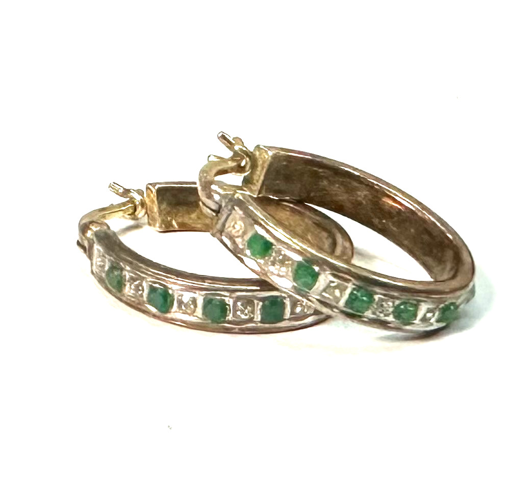 Vtg Gold Wash Green Hoop Earrings MARKED 925 Sterling Silver Jewelry Lot K