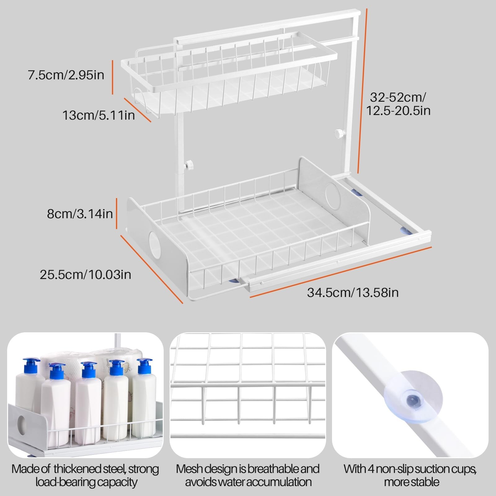 FUNYKICH 2 Pack Height Adjustable Under Sink Organizers and Storage, 2 Tier S...