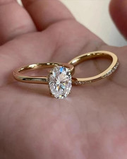Moissanite Bridal Set Engagement Ring 2.50 Carat Oval Cut Solid 14K Yellow Gold