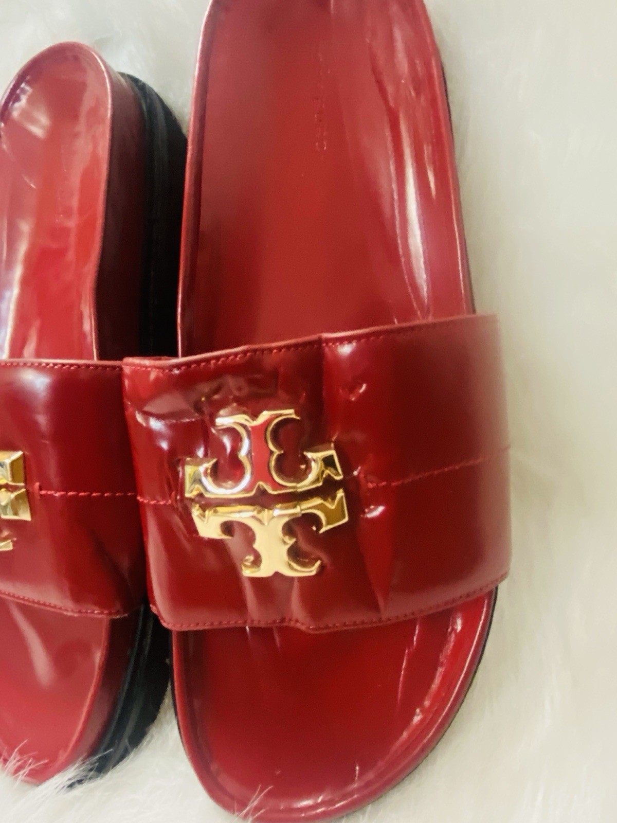 NWOB  Tory Burch RED Everly Anatomic Lug Nappa Leather Slide Sandal thumbnail 4