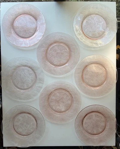 Set of 8 Macbeth-Evans Pink Dogwood Depression Glass 8” Luncheon Plates Vintage