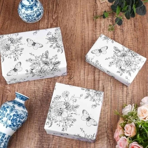  1Roll White Floral Wrapping Paper Retro Flowers Butterfly Printed Gift Black - Image 4 of 4