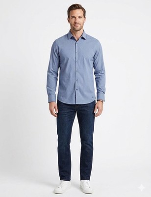 Marc Anthony Mens XL Extra Slim Fit Shirt Blue Geometric Stretch Long Sleeve
