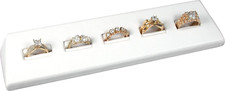 Elegant White Faux Leather 5 Ring Jewelry Display Stand and Showcase Wedge