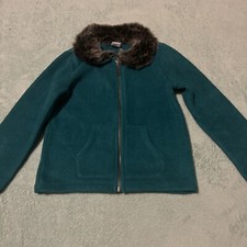 Gymboree Girls Green Snowflake Fun Fleece Fur-Collar Cardigan Jacket Size 5/6