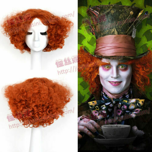 Alice Mad Hatter Party Hair Short Curly Orange Color Men Movie Cosplay Wig@