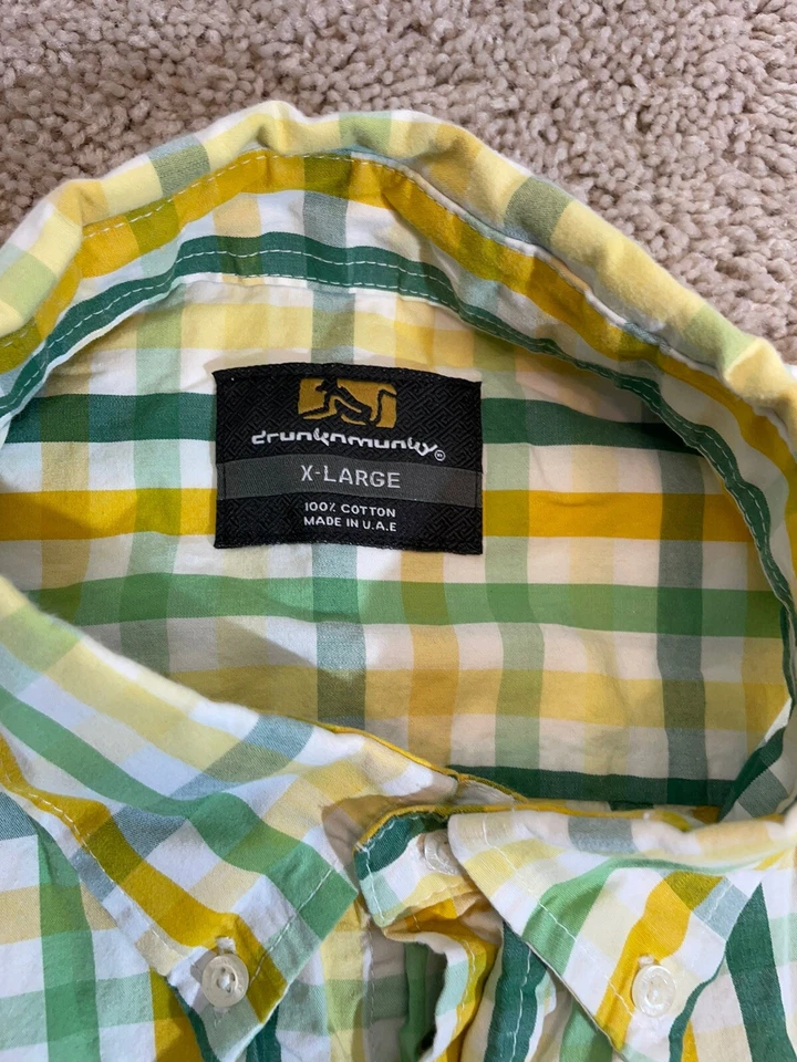 2 Drunknmunky Mens Short Sleeved Shirts Green/Yellow, Blue  Plaid Both Size XL - Image 3 of 4