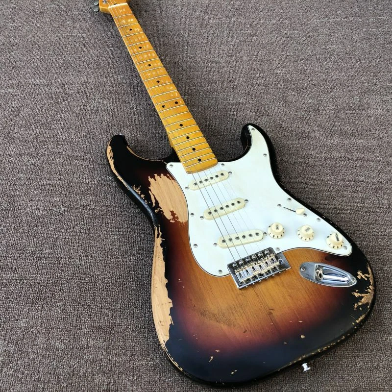 aged ST Electric Guitar Aged Hardware Sunburst Color Nitro Lacquer