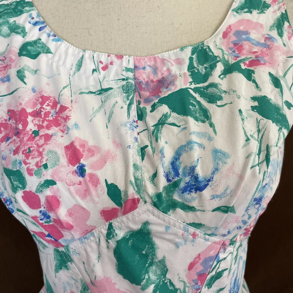 VTG 80’s Summer Peplum Dress 5/6 Womens Floral Cottage Core - Image 3 of 4