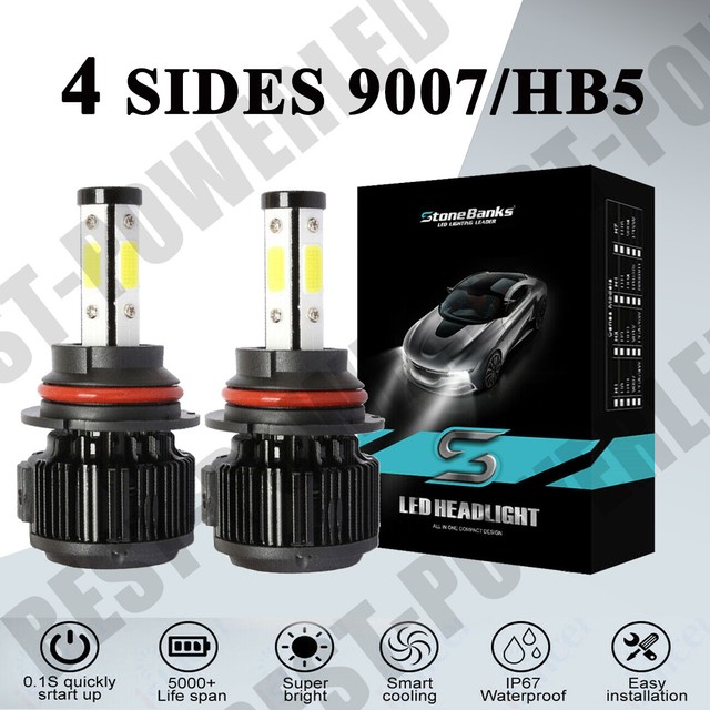 9007 HB5 CREE LED Headlight 2000W 240000LM 4-Sided Bulbs 6000K White High Power