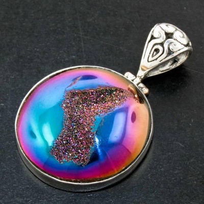 Collana Ciondolo In Titanio Con Fetta D'Agata Geode Naturale &ndash; Druso Cristallo Multicolore