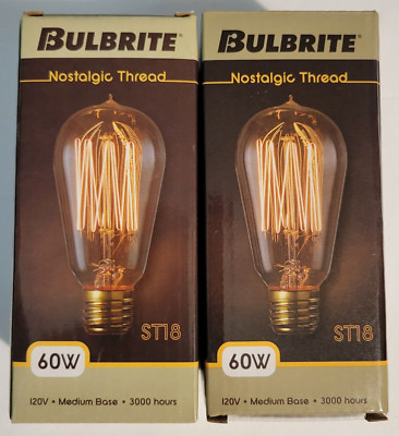 2 Pack Edison Light Bulb 60W BULBRITE 136019 Nostalgic Thread Vintage ...