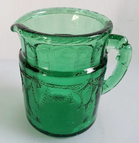 Vintage Green Depression Glass Mosser Jennifer Pitcher Manufacture Defect 3"