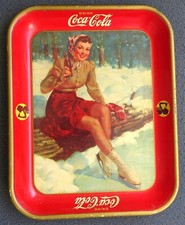 Coca-Cola Coke 1941 Skater Girl Lithograph tin serving tray American Art Works
