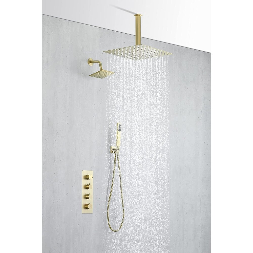brushed gold dual shower heads 3 way thermostatic shower Gold 7'6