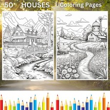 50 houses coloring pictures to print digital POD permission ENr. 32