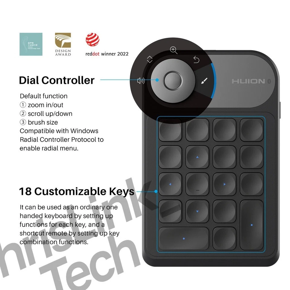 Huion K20 Keydial Compact Keyboard for Tablet/PC/Phone 18 Keys with Dial - Image 2 of 4