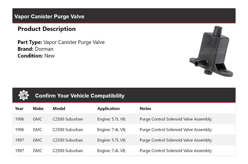 Válvula de purga vasilha de vapor Suburban Dorman 1996-1997 GMC C2500 - Imagem 2 de 4