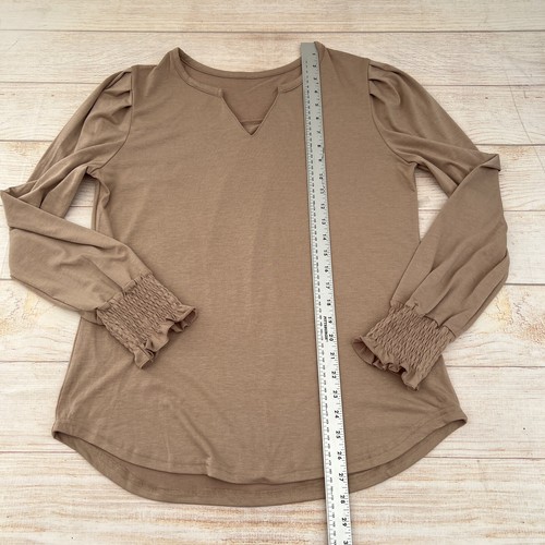 Women Long Puff Sleeve Tops Casual V-Neck Smocked Cuffs Cute Brown Blouse M - Bild 7 von 8