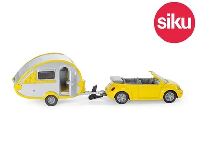 Siku 1629 VW Scarabée Cabriolet Avec Larme Caravane Moulé Petit 1:55 Echelle - Photo 1/2