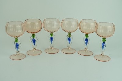 ** 6x Lauscha Wine Glasses Circa 1920-1950, Bimini **