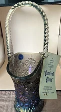 Vintage Imperial Co. Carnival glass daisy basket 10" with handle New With Tag