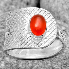 Adjustable - Natural Carnelian 925 Sterling Silver Ring s.8 Jewelry R-1319