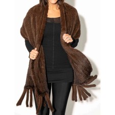 Knitted Soft Mink Fur Wrap Shawl with Fringe 78"