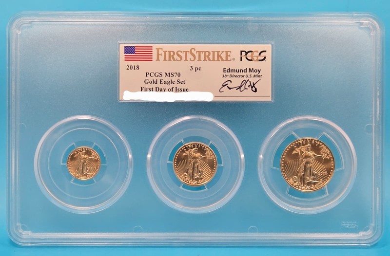 Rare 2018 American Gold Eagle 3 Coin Set PCGS MS70 First Strike First Day Issue