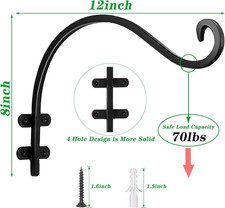 12 Inch Hanging Basket Hook Outdoor 2PCS Bird Feeder Hanger,Garden Hooks,Wind...