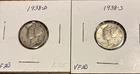 1938-D & 1938-S VERY FINE MERCURY WINGED LIBERTY SILVER 10¢ DIMES