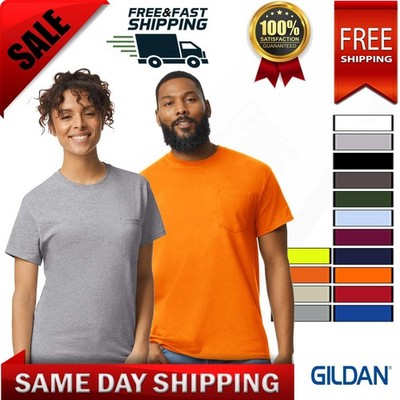 Gildan Mens Short Sleeve Cotton Crew Neck Stylish T-Shirt With Pocket 2300