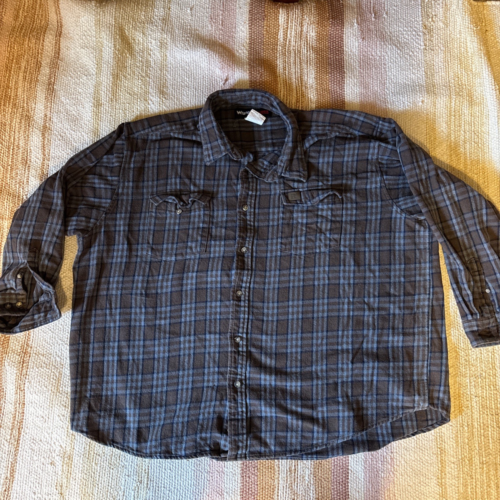 Wrangler Riggs Flannel Shirt 4x 4XL Brown Blue 100% Cotton Shipping Refund