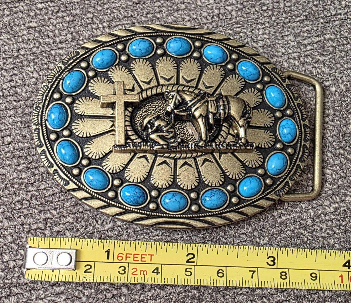 Lot of 4 Belt Buckles- Western Turquiose color JUST IN ? A brand new style in turquoise belt buckles  main image 4