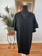 Worthington Shift Dress Womens Large Black Solid Flutter Sleeve Corporate Chic