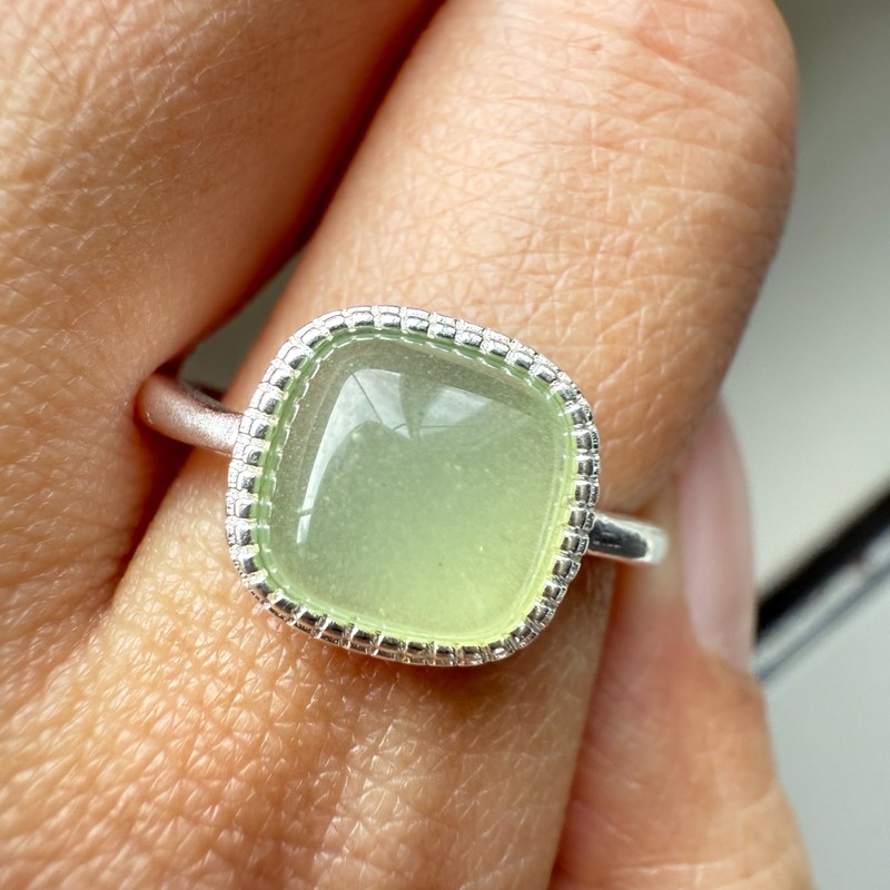 925 Sterling Silver Ring 8x8mm Natural Green Jade Gemstone Bridal Jewelry Birdal