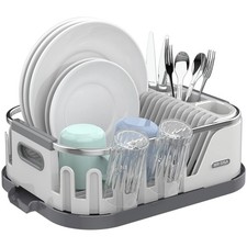 Dish Drying Rack for Kitchen Counter, Compact Dish Drainer with Drainboard, U...