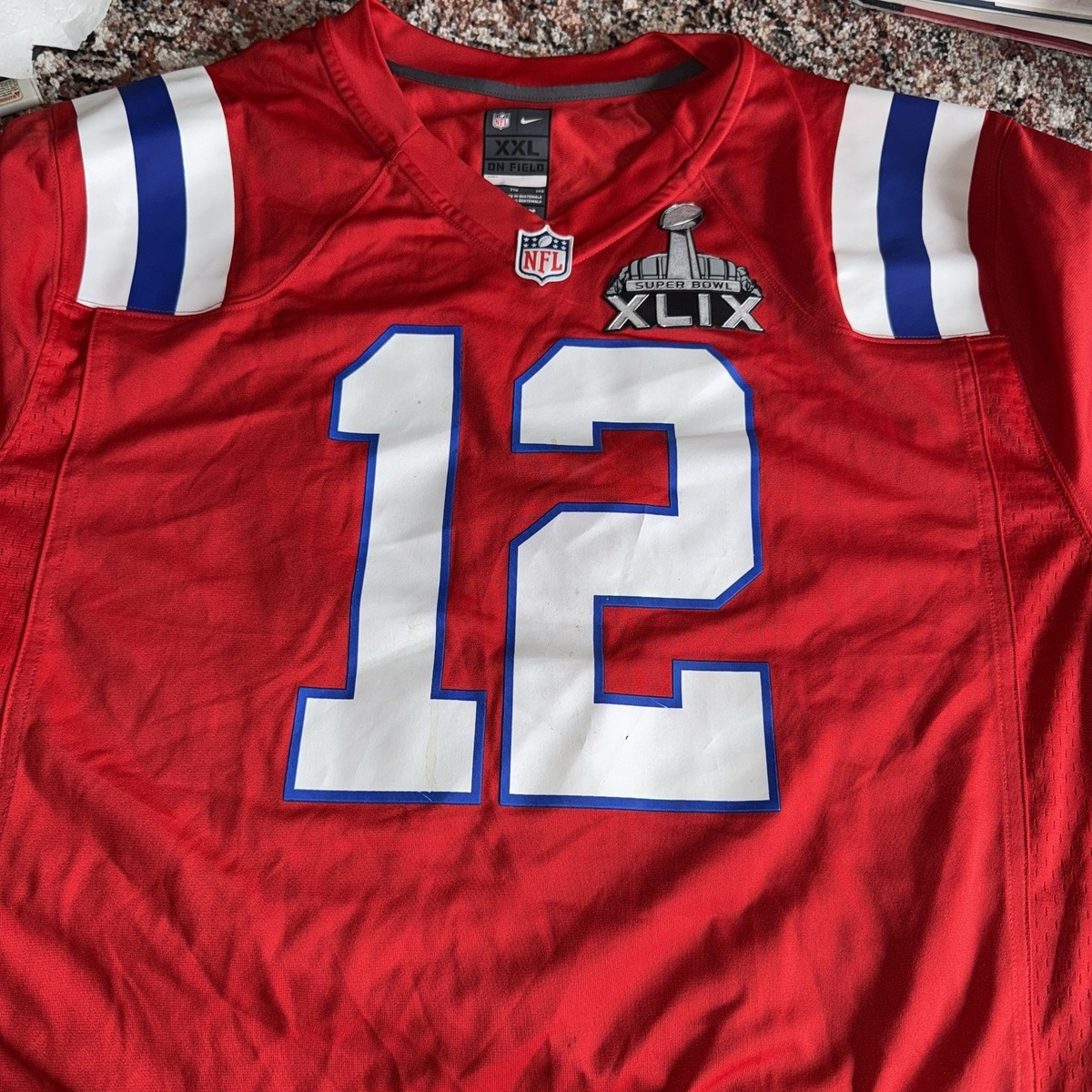 Patriots Super Bowl XLIX Nike NFL On Field Jersey Tom Brady Red